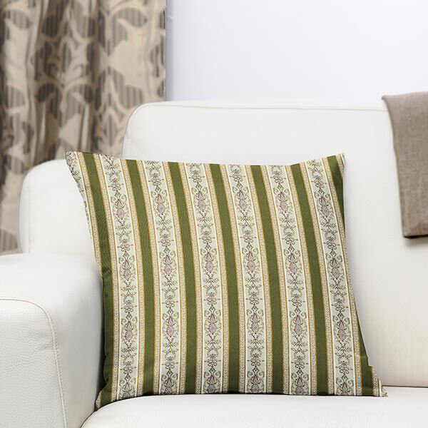 Möbelstoff Jacquard Biedermeier Streifen – creme/oliv | Reststück 50cm