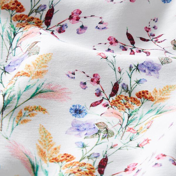 Baumwolljersey Wiesenblumen Digitaldruck – wollweiss | Reststück 50cm
