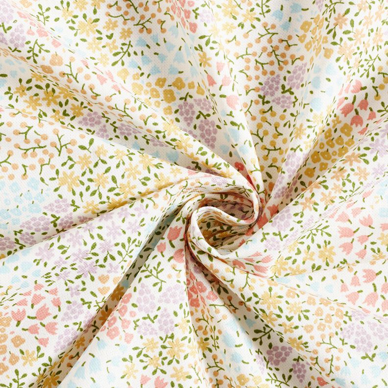 Dekostoff Halbpanama bunte Mini-Blüten – elfenbein/rosa,  image number 3