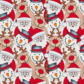 French Terry Sommersweat Rentier, Weihnachtsmann und Schneemann – wollweiss, 