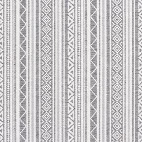 Dekostoff Jacquard Ethno-Streifen &ndash; grau/wollweiss, 