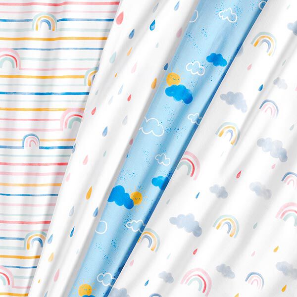 GOTS Baumwolljersey Aquarell Regenbogen | Tula – weiss | Reststück 50cm