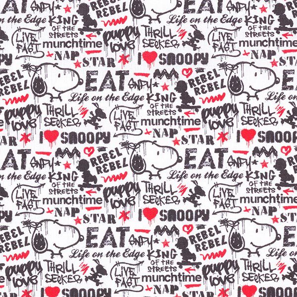 Baumwollpopeline Lizenzstoff Snoopy Graffiti | Peanuts ™ – weiss,  image number 1