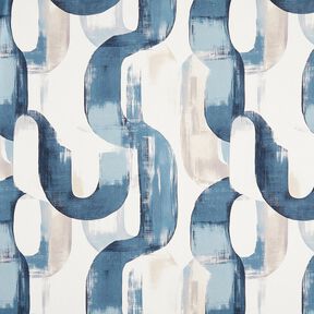 Dekostoff Halbpanama abstrakte Kette – elfenbein/blau,  Dekostoff Halbpanama abstrakte Kette – elfenbein/blau,