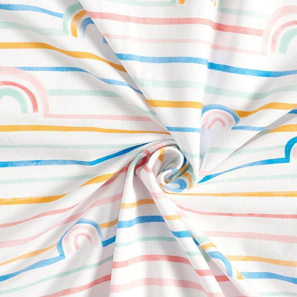 GOTS Baumwolljersey Aquarell Regenbogen | Tula – weiss | Reststück 50cm