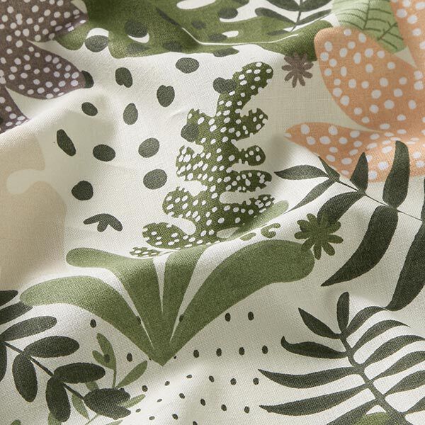 Baumwollstoff Cretonne abstrakte Dschungelpflanzen – weiss/grün,  image number 2