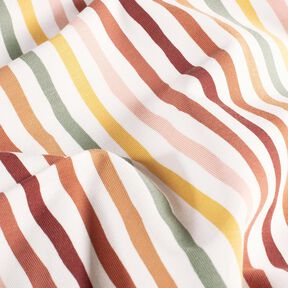 Baumwolljersey bunte Streifen – elfenbein/schilf, 