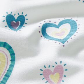 Baumwolljersey bunte Herzen – elfenbein, 