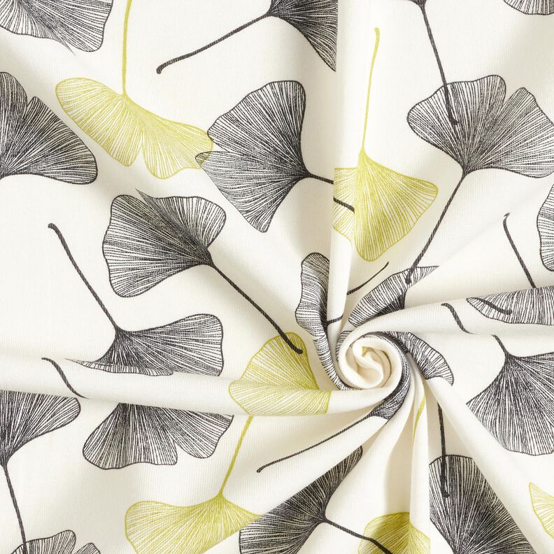 Baumwolljersey Gingkoblätter – wollweiss/lindgrün, image number 3