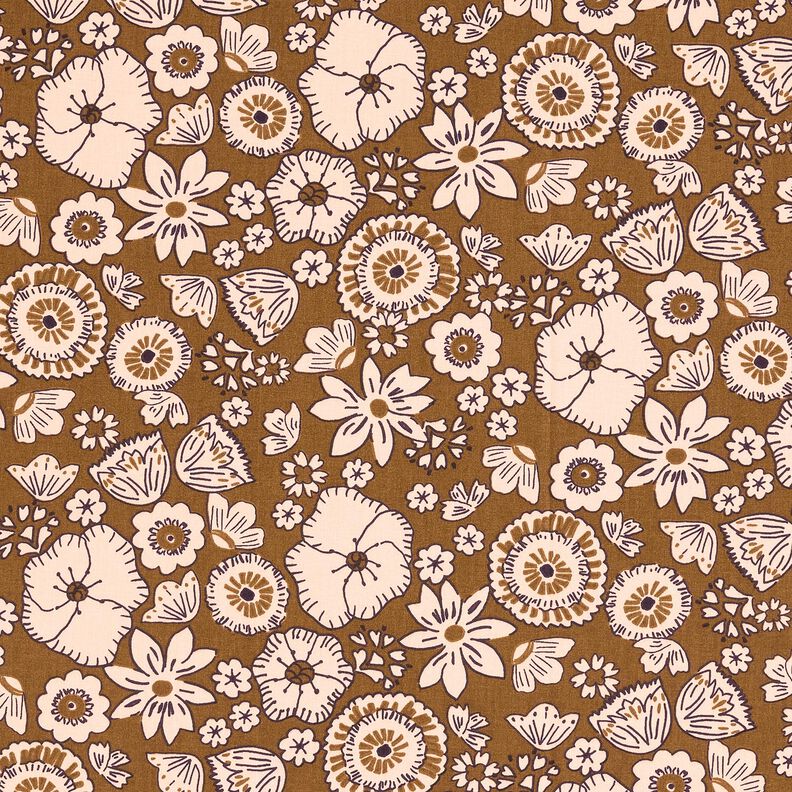 Baumwollstoff Cretonne Retro-Blumen – oliv/rosé, image number 1