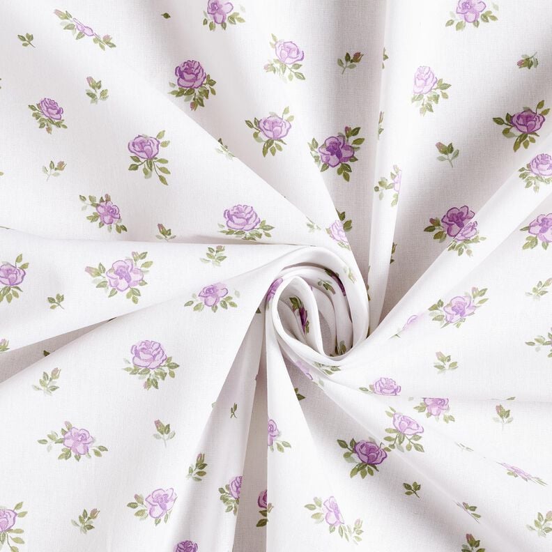 Baumwollpopeline zarte Rosen – lavendel/weiss, image number 3