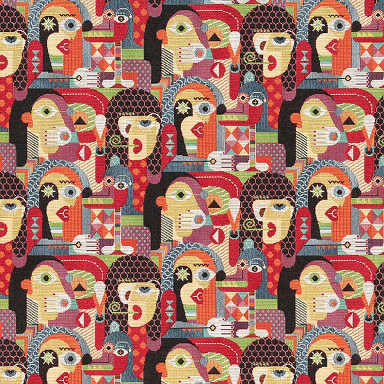 Dekostoff Gobelin abstrakte Gesichter – schwarz,  image number 1