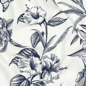 Leinen-Mix Blumen &ndash; weiss/marineblau, 