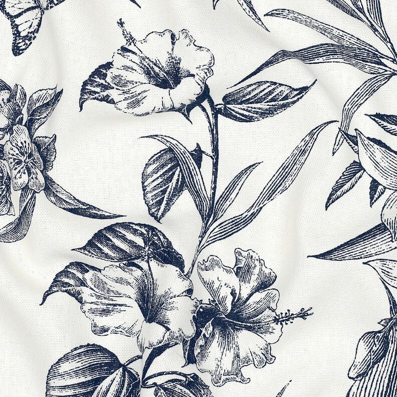 Leinen-Mix Blumen &ndash; weiss/marineblau,  image number 2