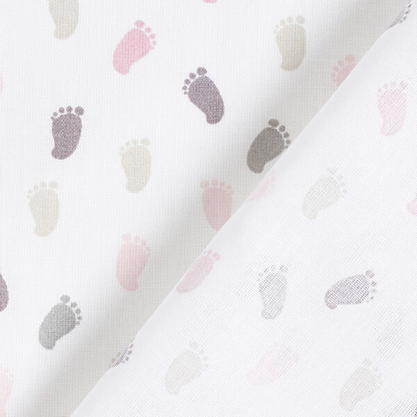 Baumwollpopeline Baby-Füßchen – weiss/rosa
