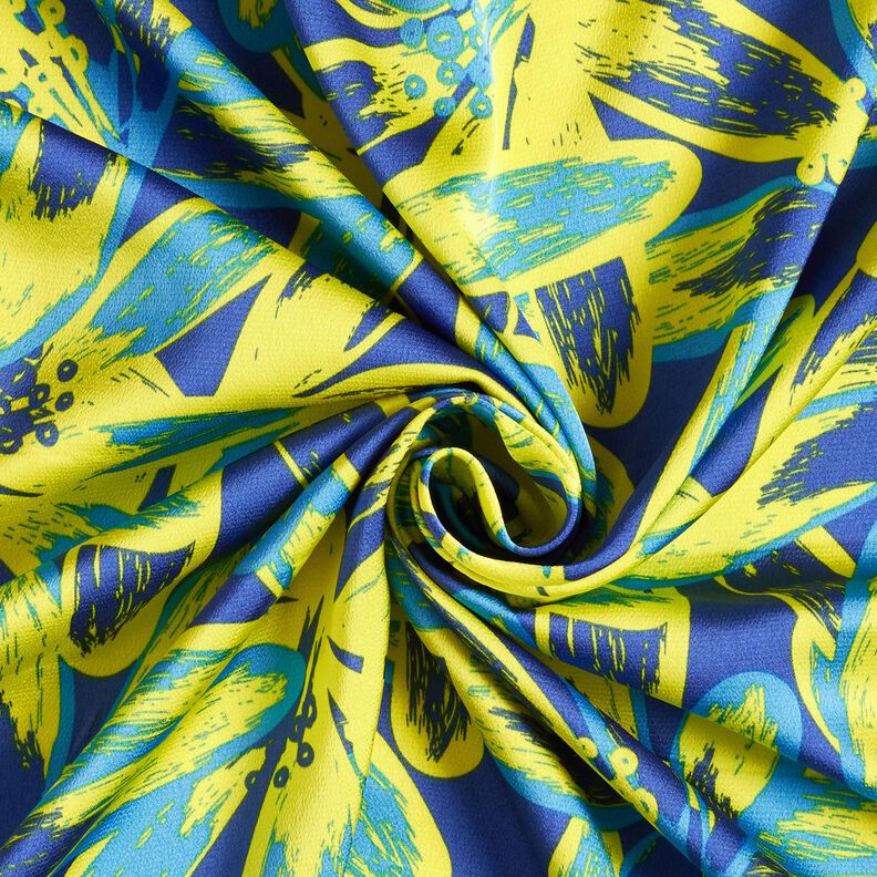 Crêpe Satin große Kamilleblüten – indigo/zitronengelb,  image number 3