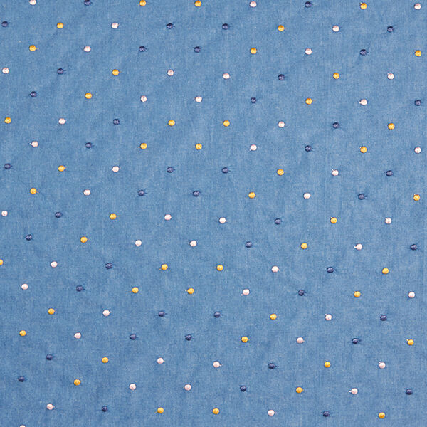 Chambray aufgestickte Punkte – jeansblau | Reststück 50cm