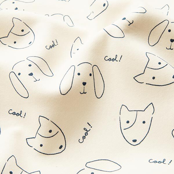 Sweatshirt angeraut Hunde-Gesichter – wollweiss/nachtblau | Reststück 100cm