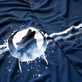 French Terry Panel mystischer Wolf | Glitzerpüppi – marineblau/weiss, 