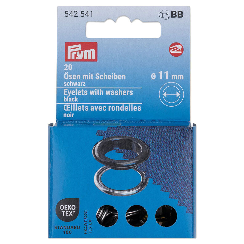 Ösen mit Scheiben [20 Stück | Ø 11 mm] | Prym – schwarz/silber metallic,  image number 1