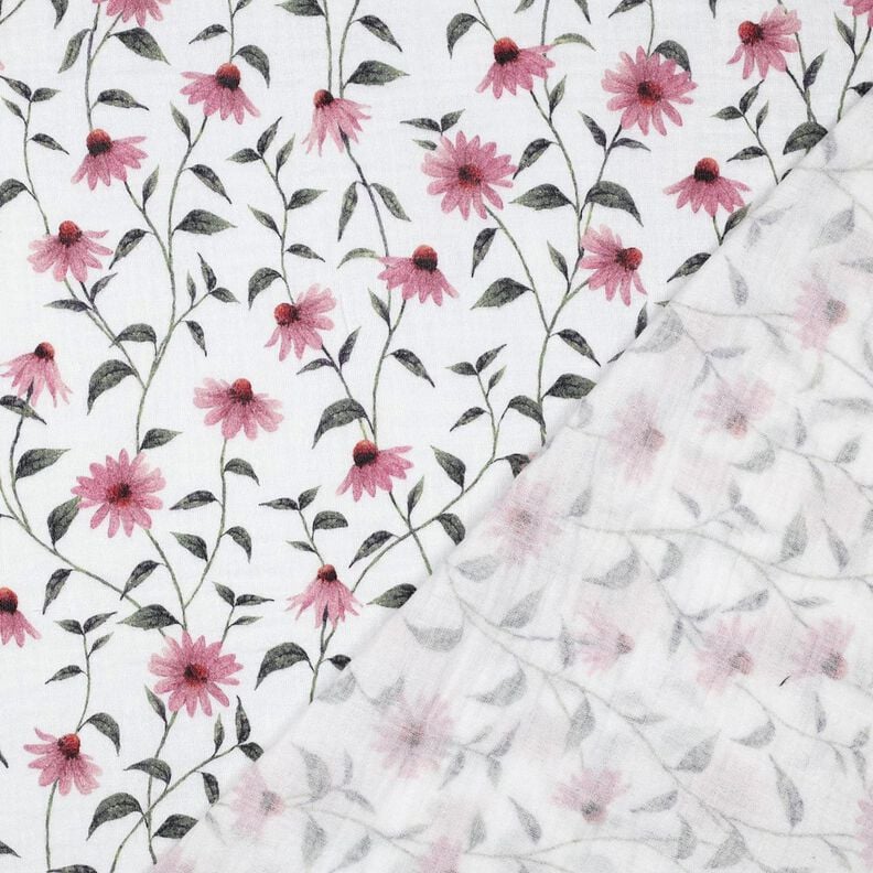 GOTS Musselin Blumen &ndash; weiss,  image number 4
