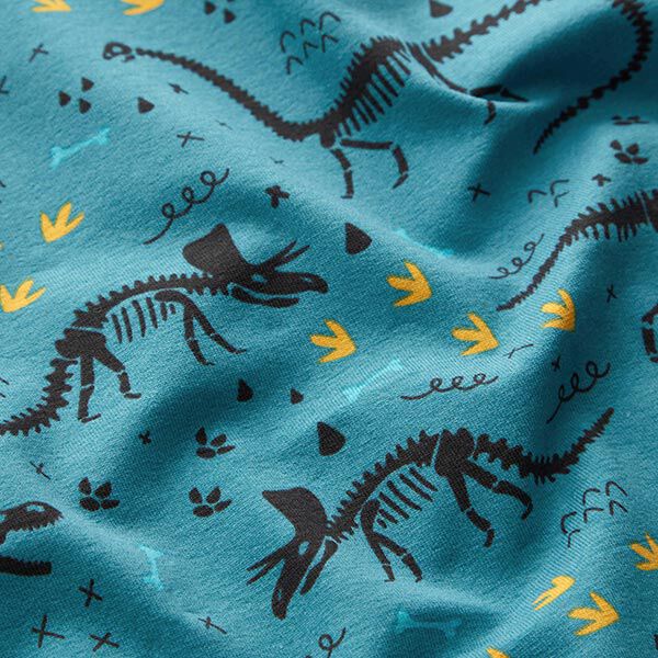 Baumwolljersey Dino-Skelette – petrol