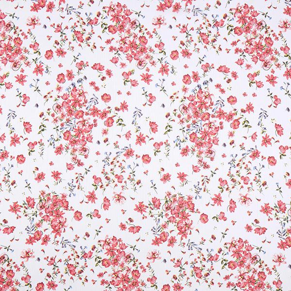 Crêpe Chiffon Mohnblumen – weiss | Reststück 50cm