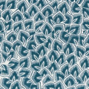 Baumwollstoff Cretonne abstrakte Blätter – ozeanblau/elfenbein, 
