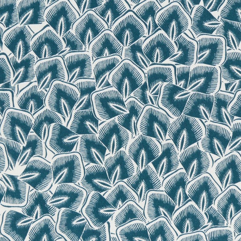 Baumwollstoff Cretonne abstrakte Blätter – ozeanblau/elfenbein,  image number 1
