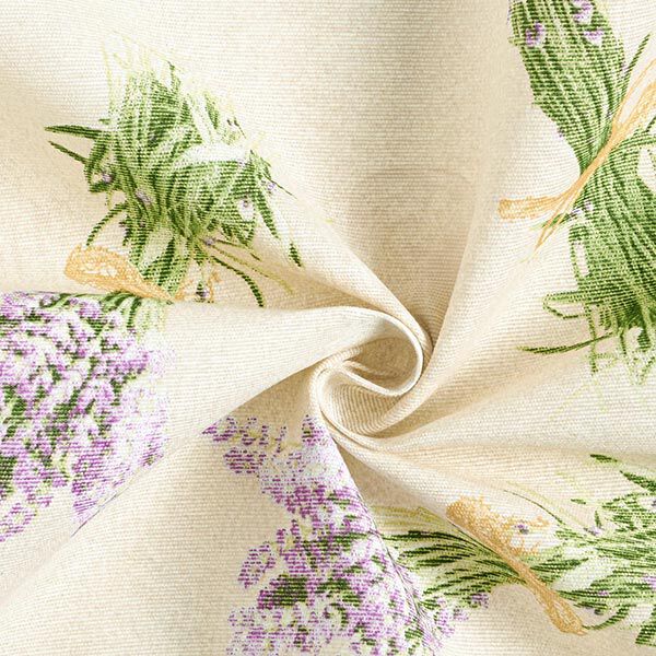 Dekostoff Canvas Lavendel – natur/lavendel | Reststück 100cm
