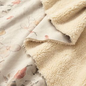 Stretchvelours mit Sherpa-Abseite zarte Blumen | Katia Fabrics – natur, 