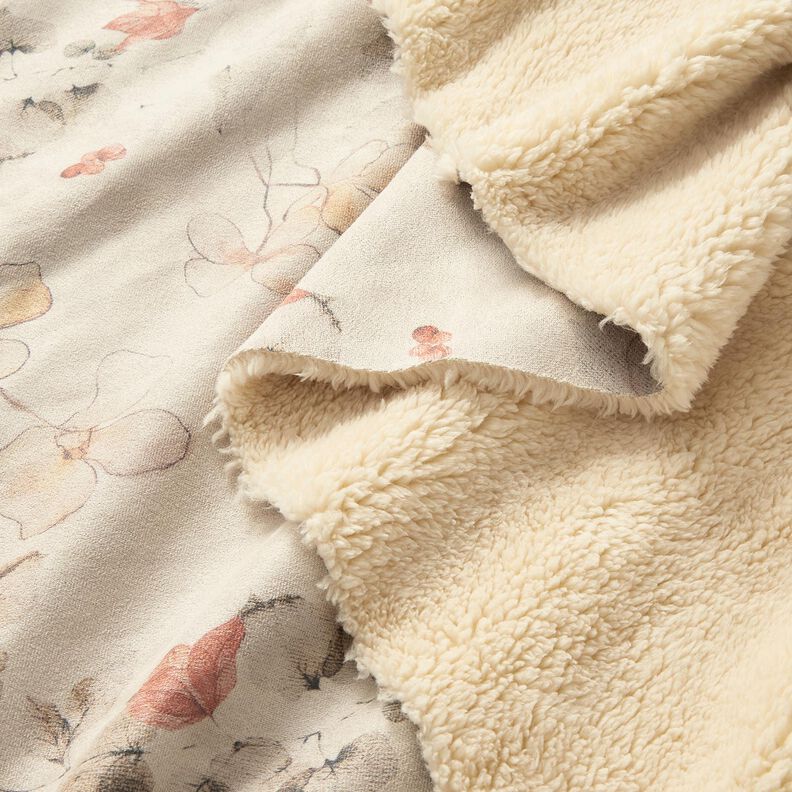 Stretchvelours mit Sherpa-Abseite zarte Blumen | Katia Fabrics – natur,  image number 2