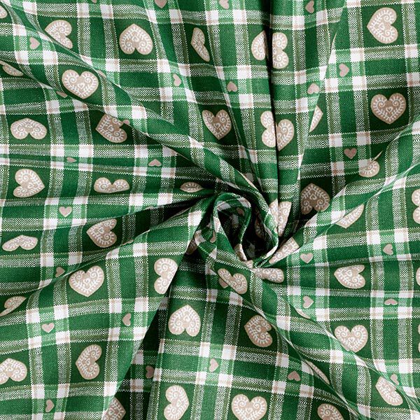 Baumwollstoff Cretonne Vichykaro und Herzen – grün – Muster,  image number 3