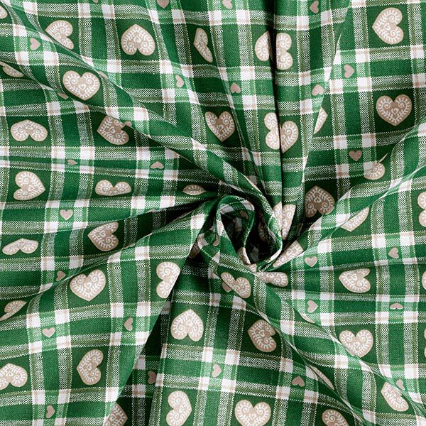 Baumwollstoff Cretonne Vichykaro und Herzen – grün – Muster, image number 3
