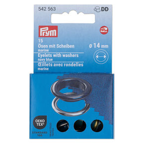 Ösen mit Scheiben [15 Stück | Ø 14 mm] | Prym – marineblau/silber metallic, 