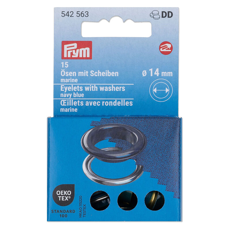Ösen mit Scheiben [15 Stück | Ø 14 mm] | Prym – marineblau/silber metallic,  image number 1