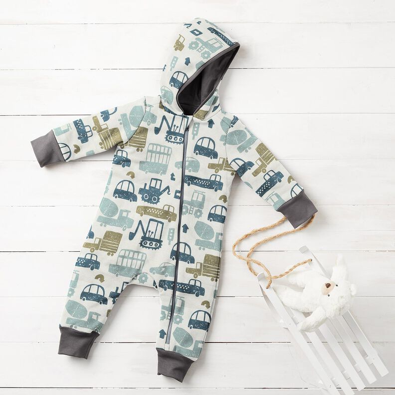 French Terry Sommersweat Skribbel Fahrzeuge &ndash; weiss/blau,  image number 8