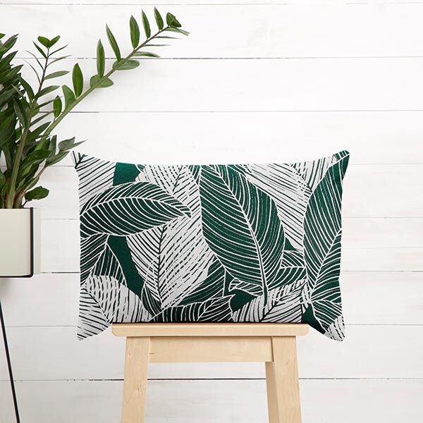 Dekostoff Canvas große Blätter – dunkelgrün | Reststück 50cm