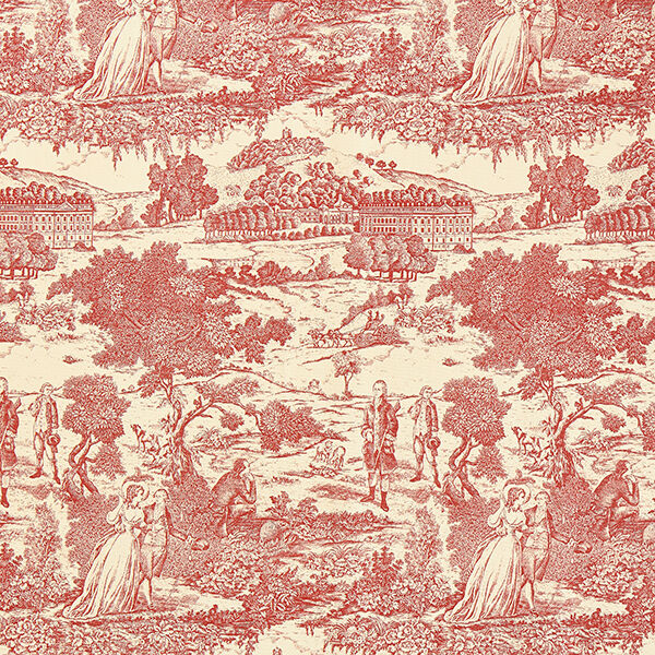 Dekostoff Halbpanama Toile de Jouy – kirschrot/creme, image number 1