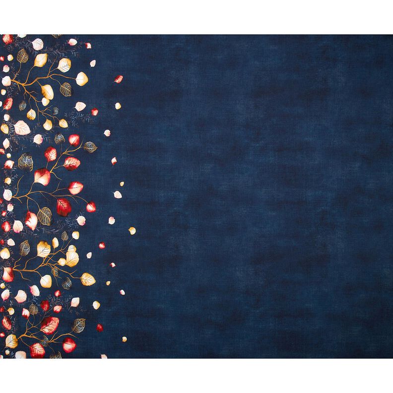 French Terry Bordürenstoff Herbstblätter | Glitzerpüppi – marineblau/pfirsichorange,  image number 5
