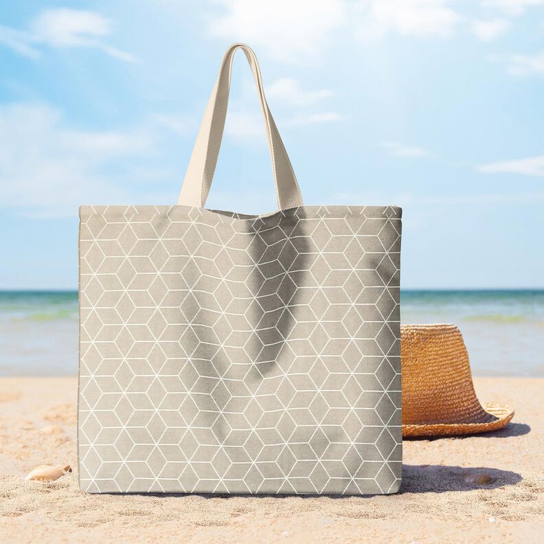 Dekostoff Jacquard moderne Würfel – cashew/elfenbein,  image number 7