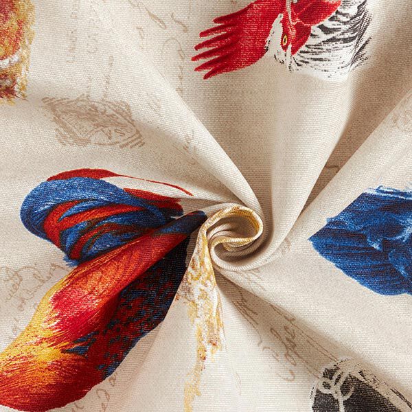 Dekostoff Canvas Hahn und Schrift – natur | Reststück 50cm