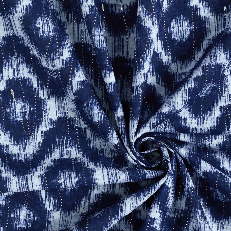 Baumwollpopeline Rauten & Glitzertropfen – indigo/weiss,  image number 3