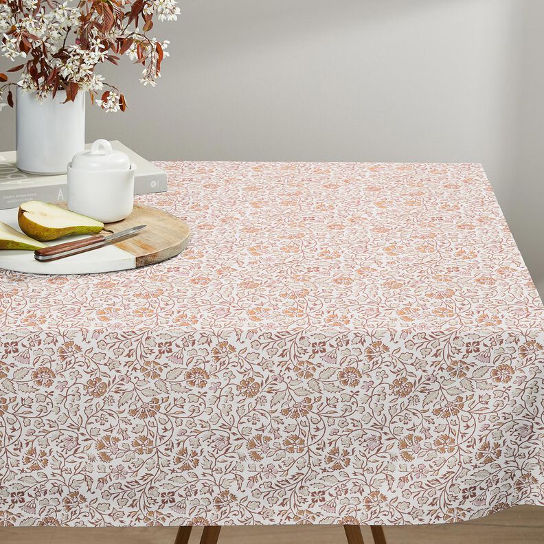 Baumwollstoff Cretonne zartes Blumenmuster – weiss/zimt, image number 7