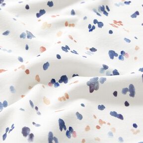 GOTS Baumwolljersey Aquarelltupfen Digitaldruck – weiss/indigo, 