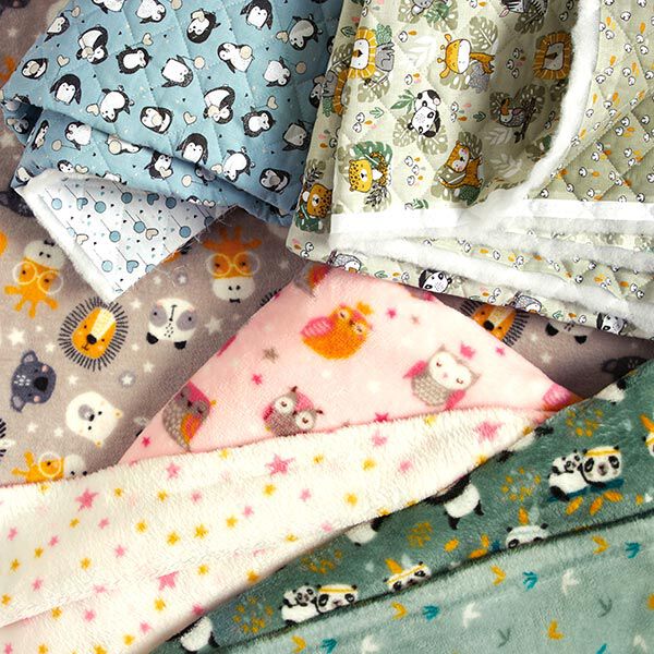 Kuschelfleece Doubleface Brillentiere und Sterne – nebelgrau/sonnengelb – Muster, image number 7