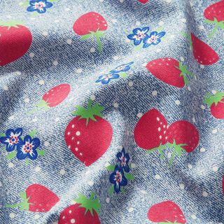 Chambray Erdbeeren und Blumen – hellblau/weiss, 