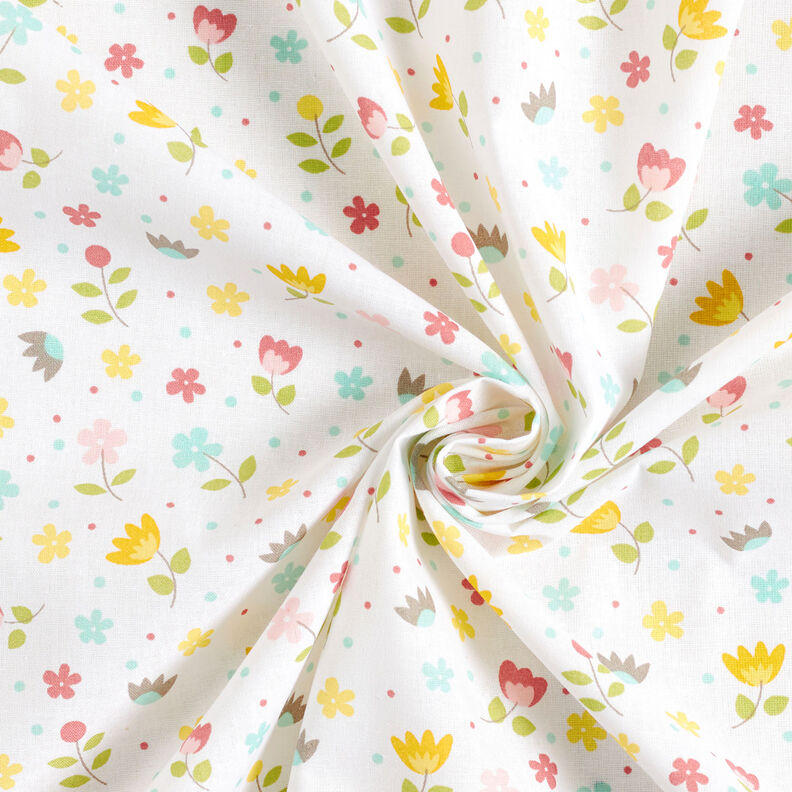 Baumwollpopeline Blumenwiese und Punkte – weiss | Reststück 100cm,  image number 3