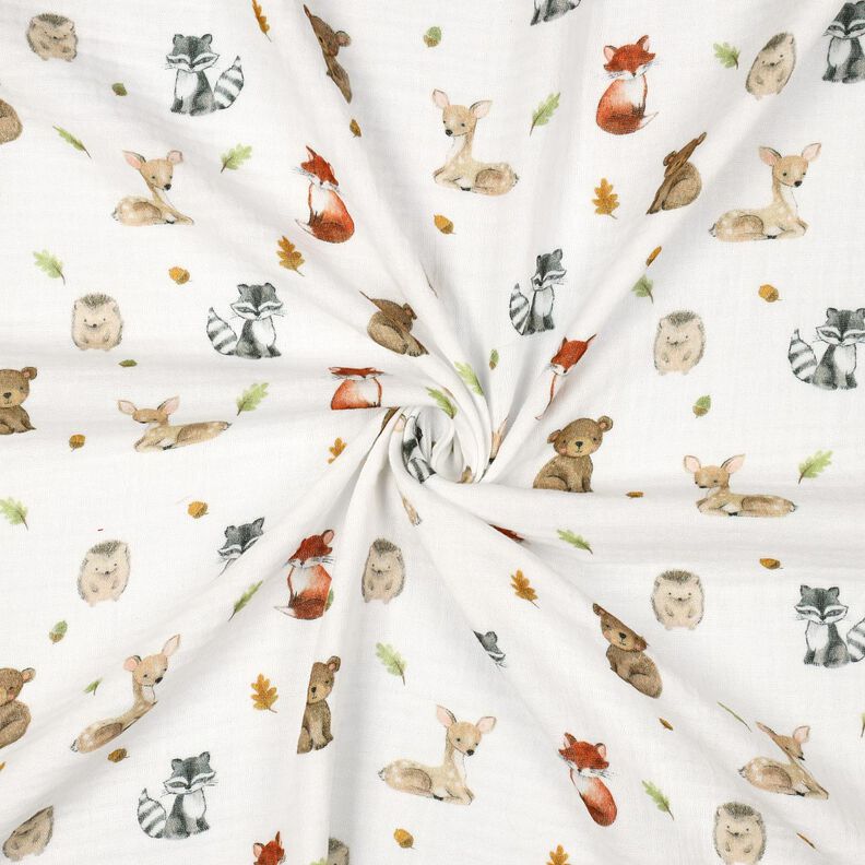 Musselin/ Doppel-Krinkel Gewebe Waldtiere Digitaldruck | Poppy Fabrics – weiss/terracotta, image number 3
