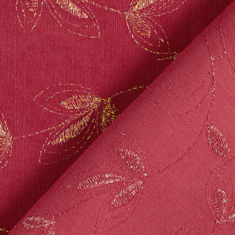 Feincord Glitzerstickerei Blumen – karminrot,  image number 5